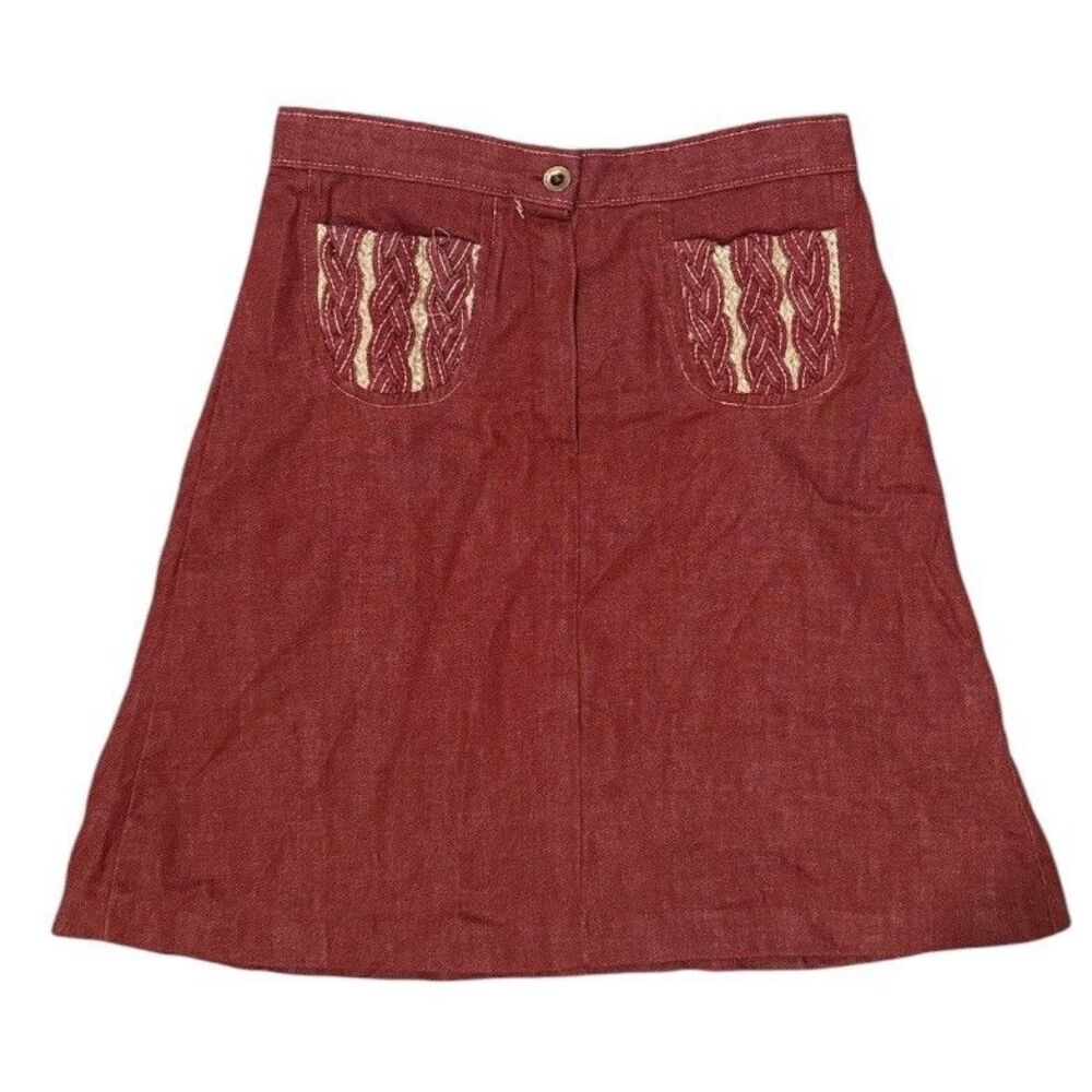 Vintage 70s Sears Roebuck Girls Skirt Embroidered A-line Boho Growing Girl Sz 10